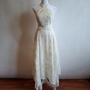 Free People Women White Summer Open Back Lace Midi Dress Size 2